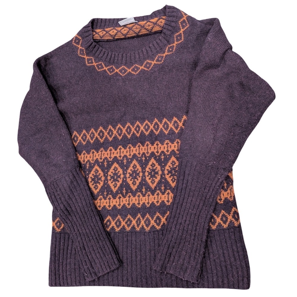 COLUMBIA‎ Fair Isle Wool Blend Nordic Knit Sweater Purple Orange Womens Sz SMALL